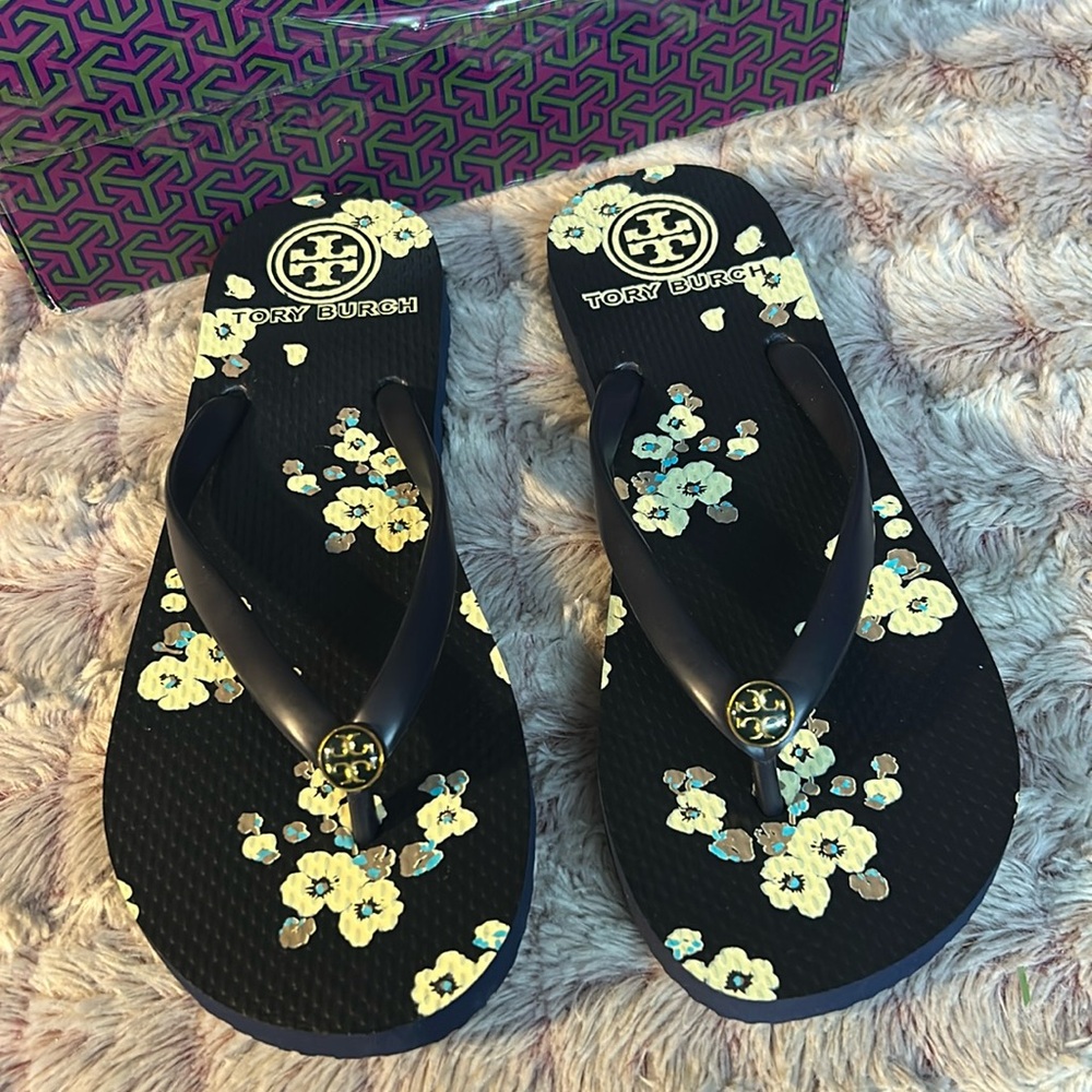 Tory Burch Floral Flip Flops size 6